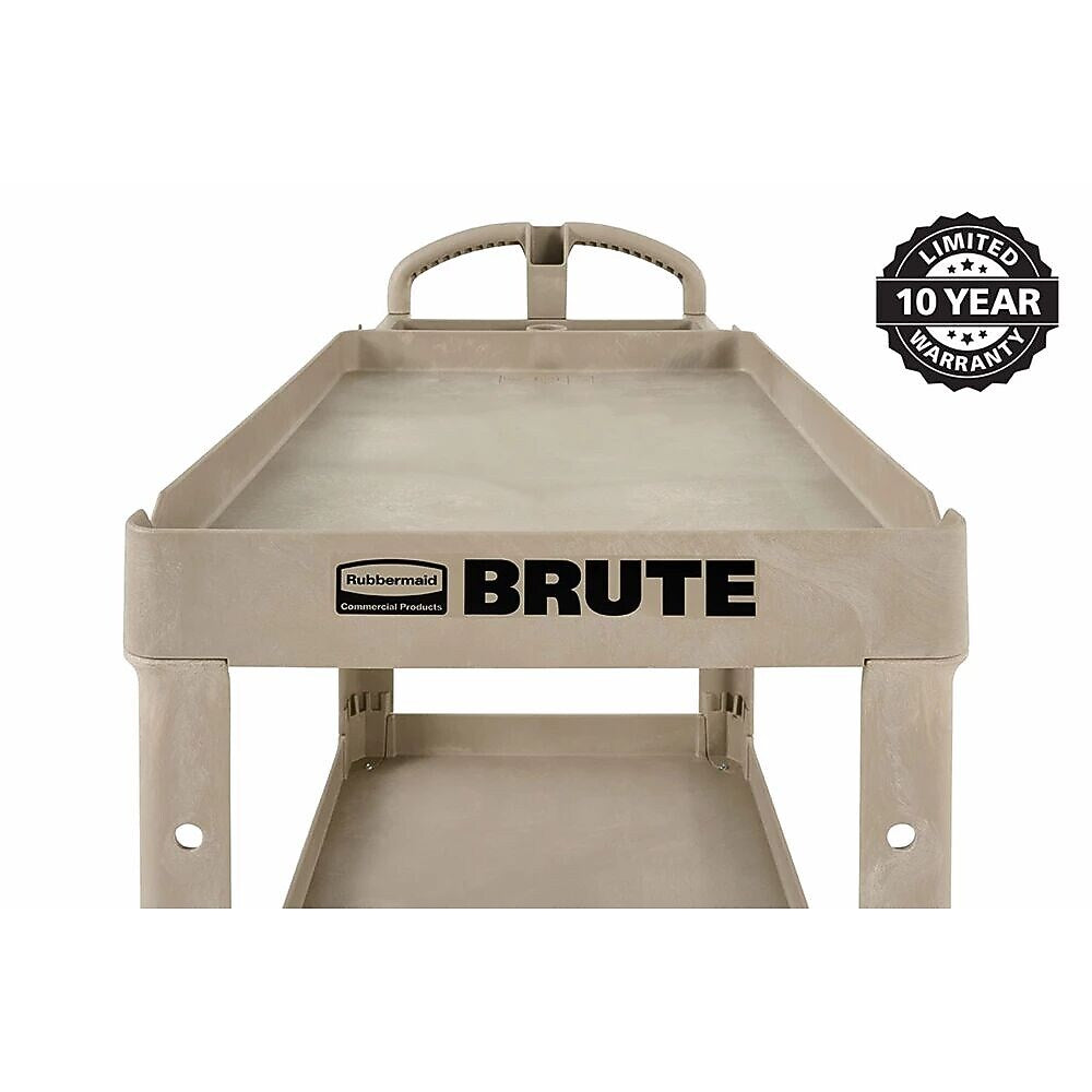 Rubbermaid 2-Shelf Plastic/Poly Mobile Utility Cart with Swivel Wheels, Beige (FG450088BEIG)