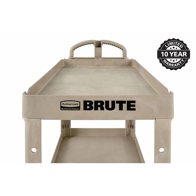 Rubbermaid 2-Shelf Plastic/Poly Mobile Utility Cart with Swivel Wheels, Beige (FG450088BEIG)