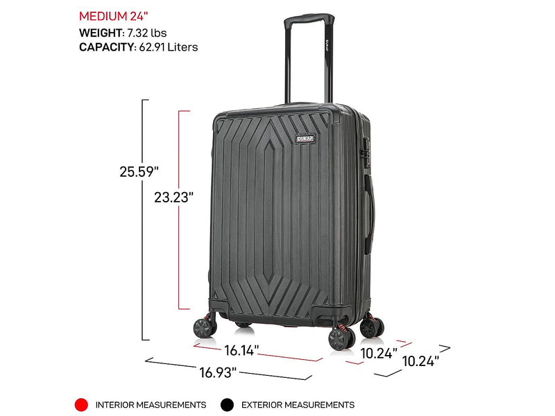 DUKAP Stratos 24" Hardside Suitcase, 4-Wheeled Spinner, TSA Checkpoint Friendly, Black (DKSTR00M-BLK)