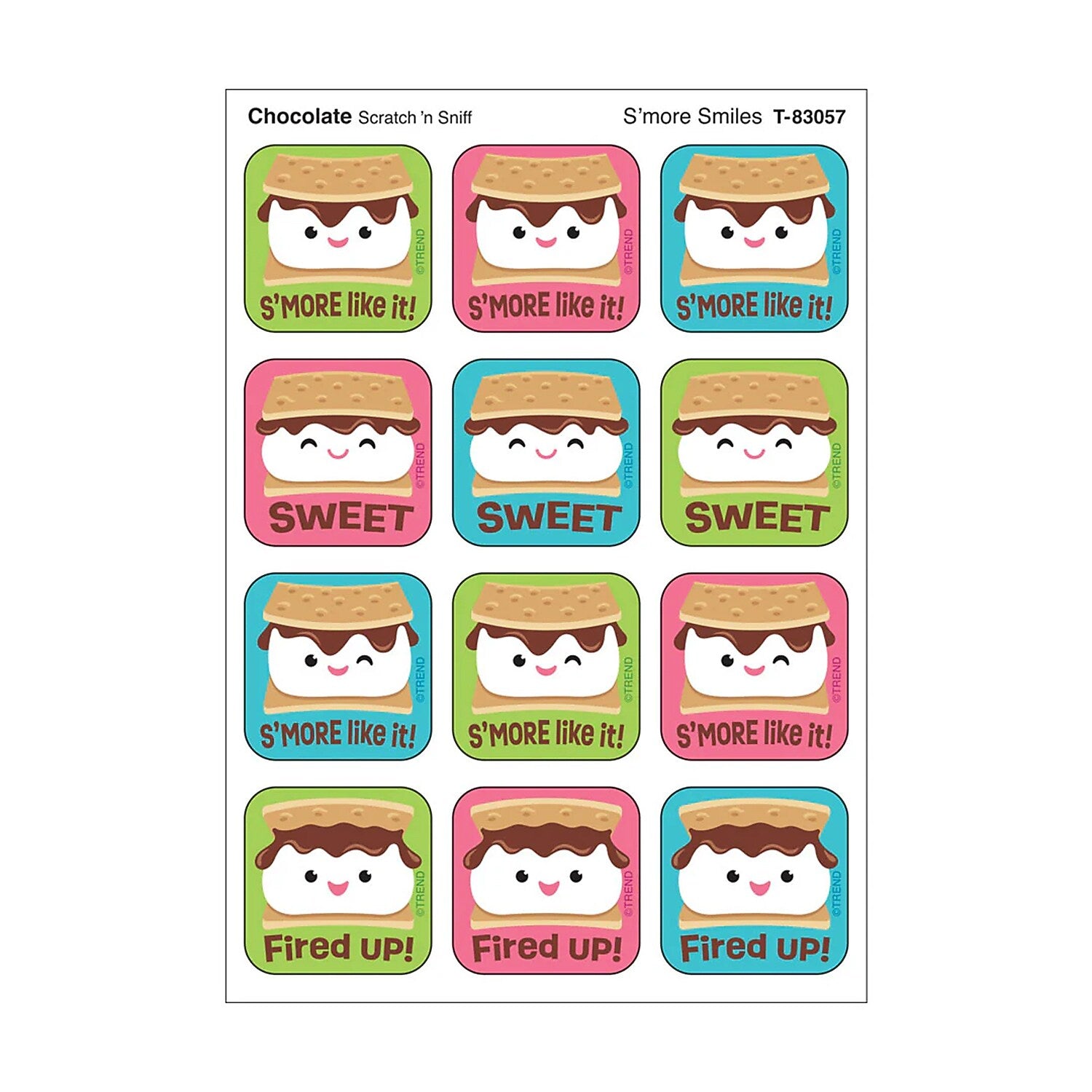 Trend Enterprises S'more Smiles Chocolate Scent Scratch 'n Sniff Stinky Stickers, Multicolored, 48/Pack, 6/Packs/Bundle