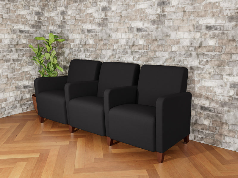 Lesro Ravenna Fabric 3-Seat Lounge Reception Tandem Seating, Open House Black/Walnut Wood (RV3103.FWL-01OHBK)