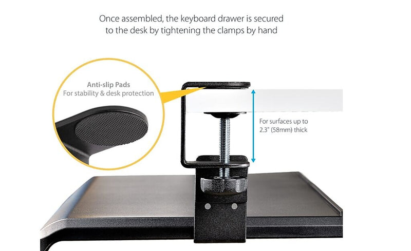 StarTech Height-Adjustable Under-Desk Keyboard Tray, Clamp-on, Ergonomic, Sliding, up to 26.5lb  (KEYBOARD-TRAY-CLAMP1)