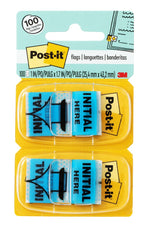 Post-it 'Initial Here' Message Flags, 1" Wide, Blue, 100 Flags/Pack (680-IH2)