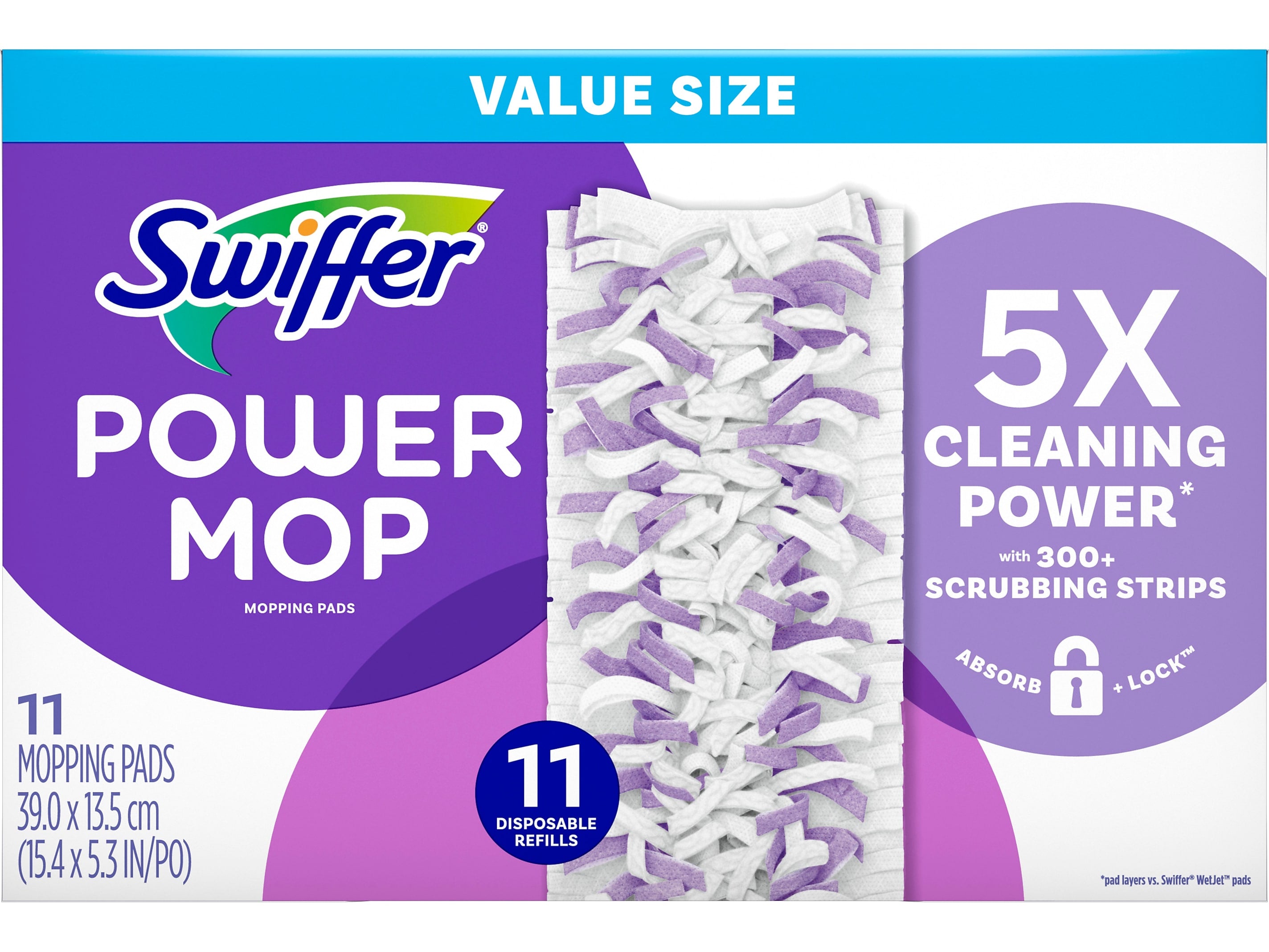 Swiffer PowerMop Multi-Surface Mopping Pad, White/Purple, 11/Pack (12868)