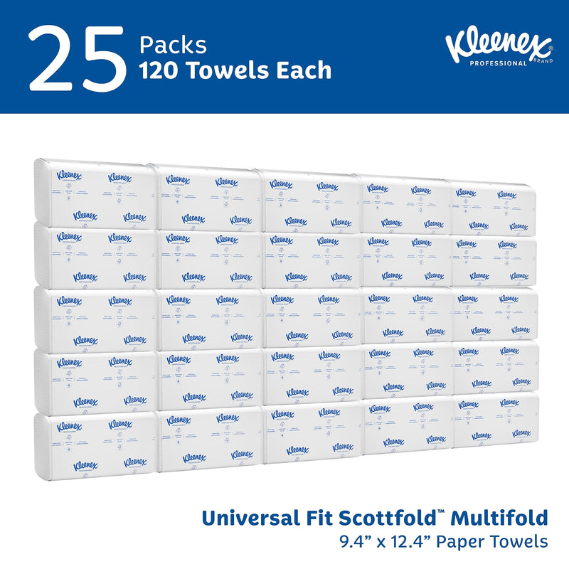 Kleenex Premiere Recycled Multifold Paper Towels, 2-ply, 120 Sheets/Pack, 25 Packs/Carton (13254)