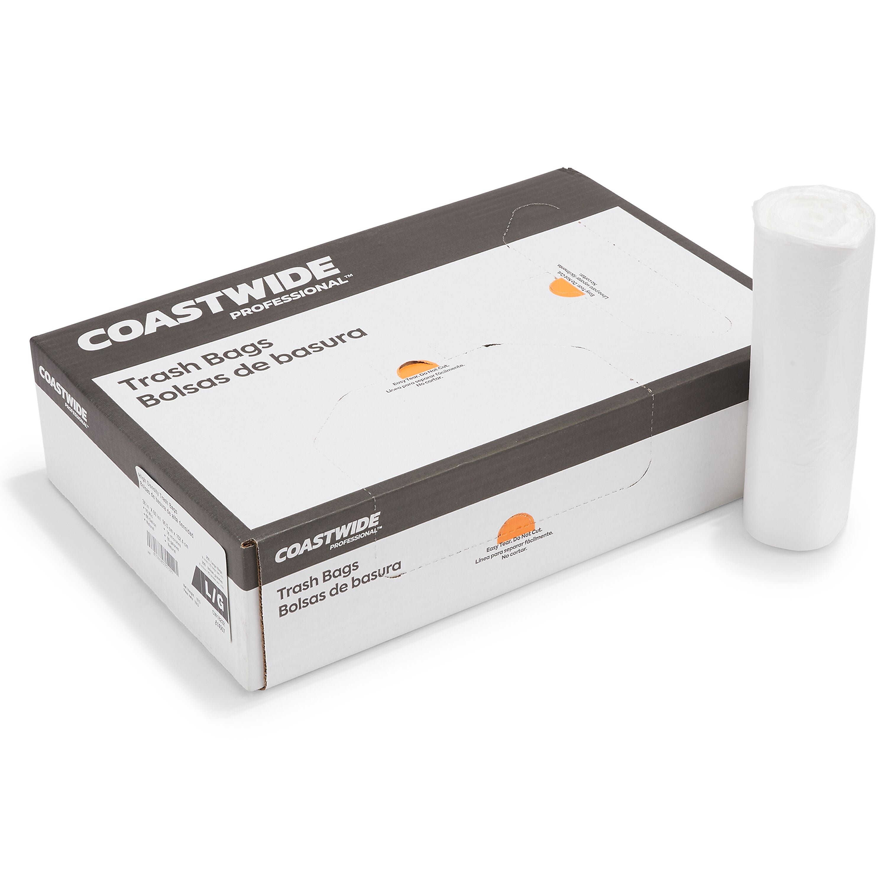 Coastwide Professional™ 55-60 Gallon Trash Bag, 38" x 60", High Density, 16 mic, Natural, 200 Bags/Box (CW18202)