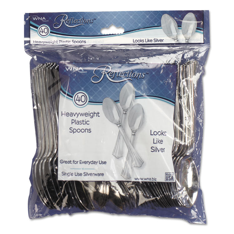 Reflections Heavyweight Plastic Utensils, Spoon, Silver, 40/Pack