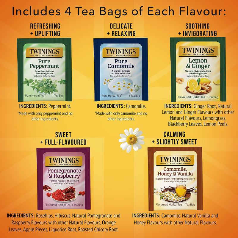 Twinings Variety Herbal Caffeine Free Tea Bags, 20/Box (F08666)