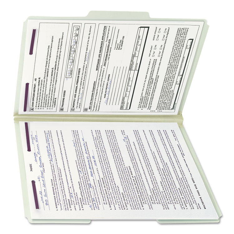 Recycled Pressboard Fastener Folders, 1/3-Cut Tabs, Two SafeSHIELD Fasteners, 1" Expansion, Legal Size, Gray-Green, 25/Box