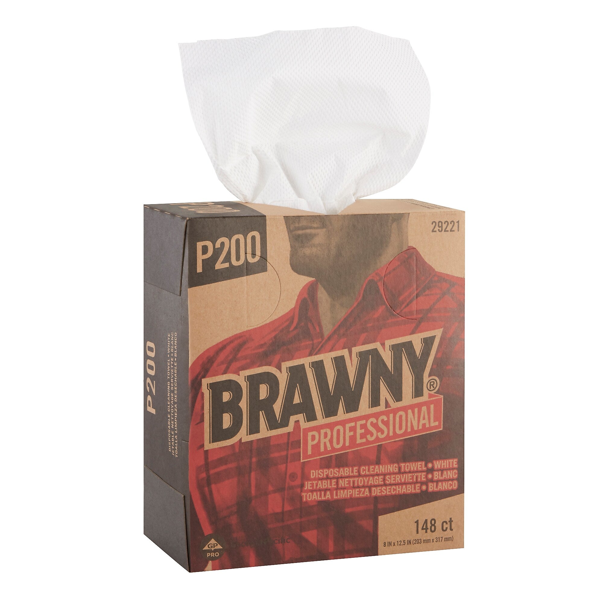 Brawny P200 Paper Cleaning Wipers, 12.5" x 8", White, 20/Carton (29221)
