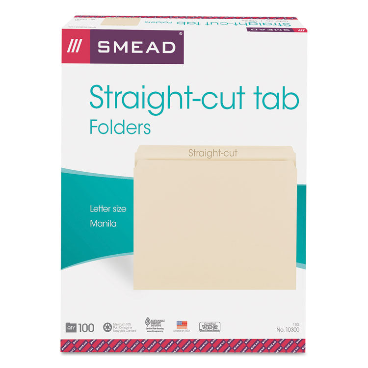 Manila File Folders, Straight Tabs, Letter Size, 0.75" Expansion, Manila, 100/Box