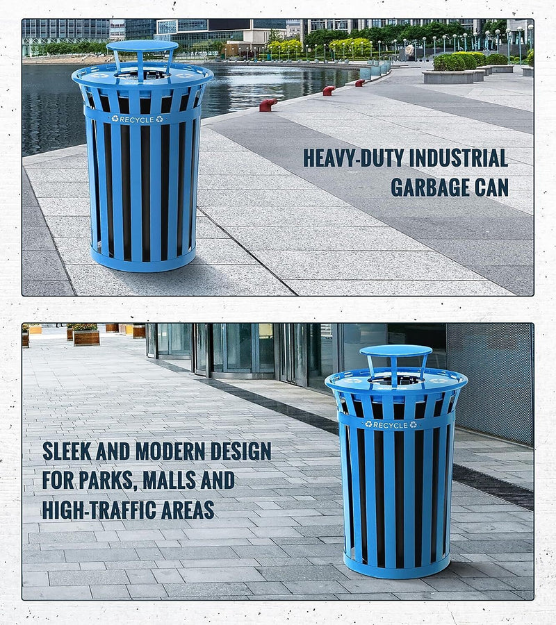 Alpine Industries Metal Commercial Outdoor Rain Bonnet Lid for 38-Gallon Recycling Receptacle, Blue (479-38-A-BLU)