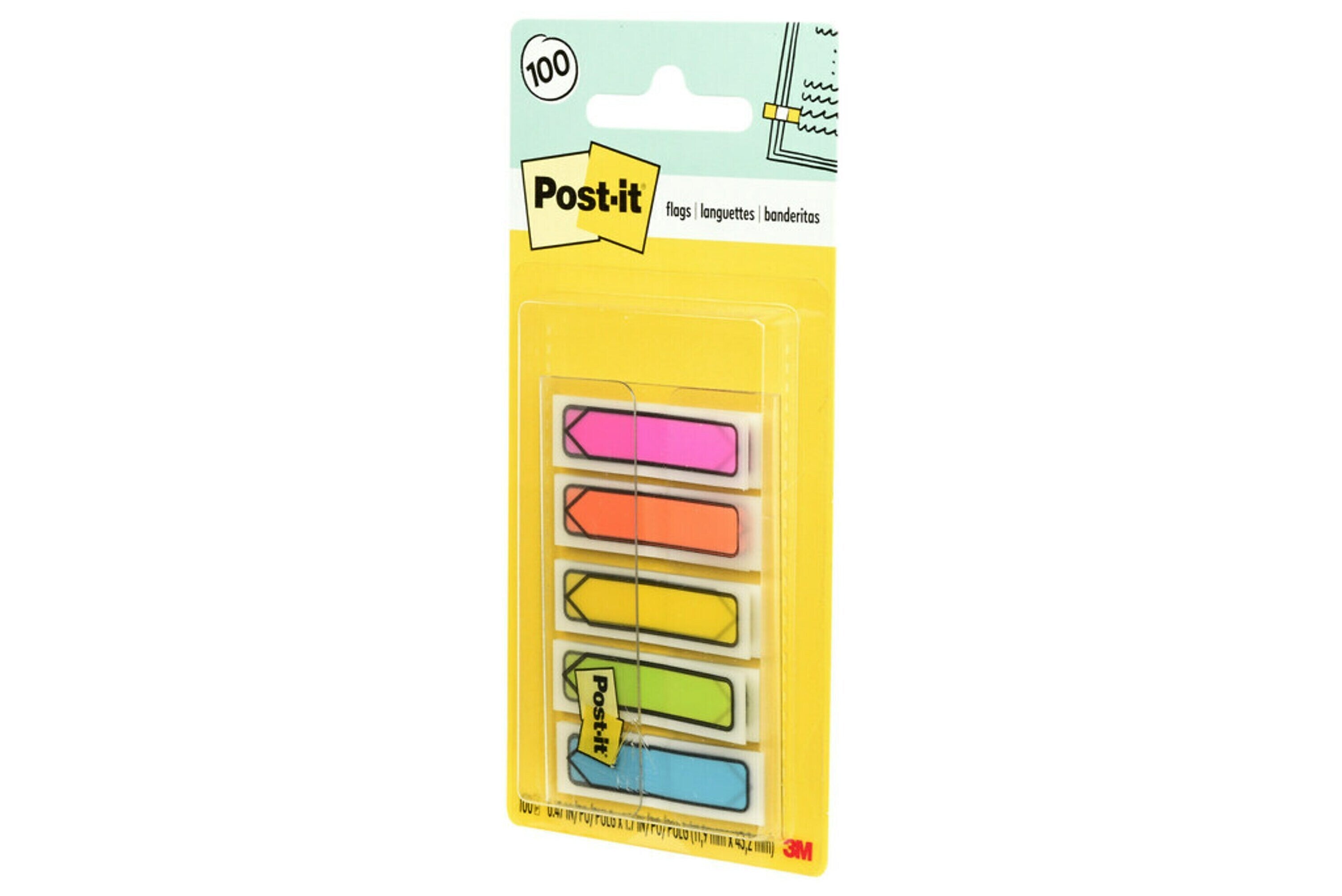 Post-it Arrow Flags, .47" Wide, Assorted Colors, 100 Flags/Pack (684-ARR2)