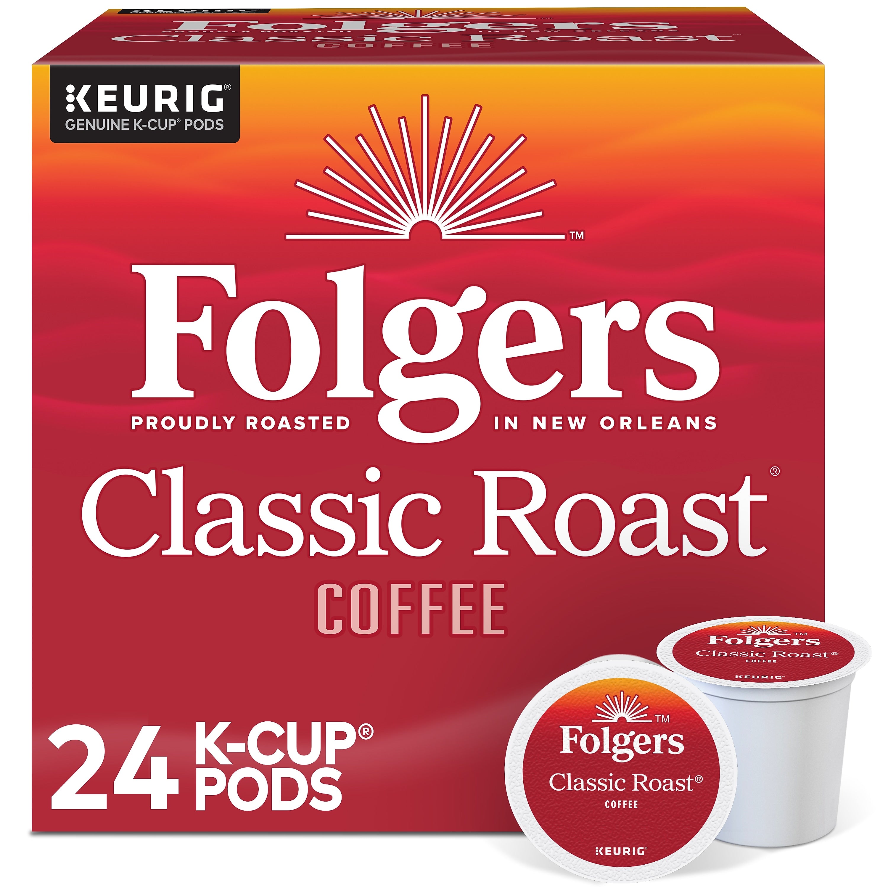 Folgers Classic Roast Coffee, Medium Roast, 0.28 oz. Keurig® K-Cup® Pods, 24/Box (6685)