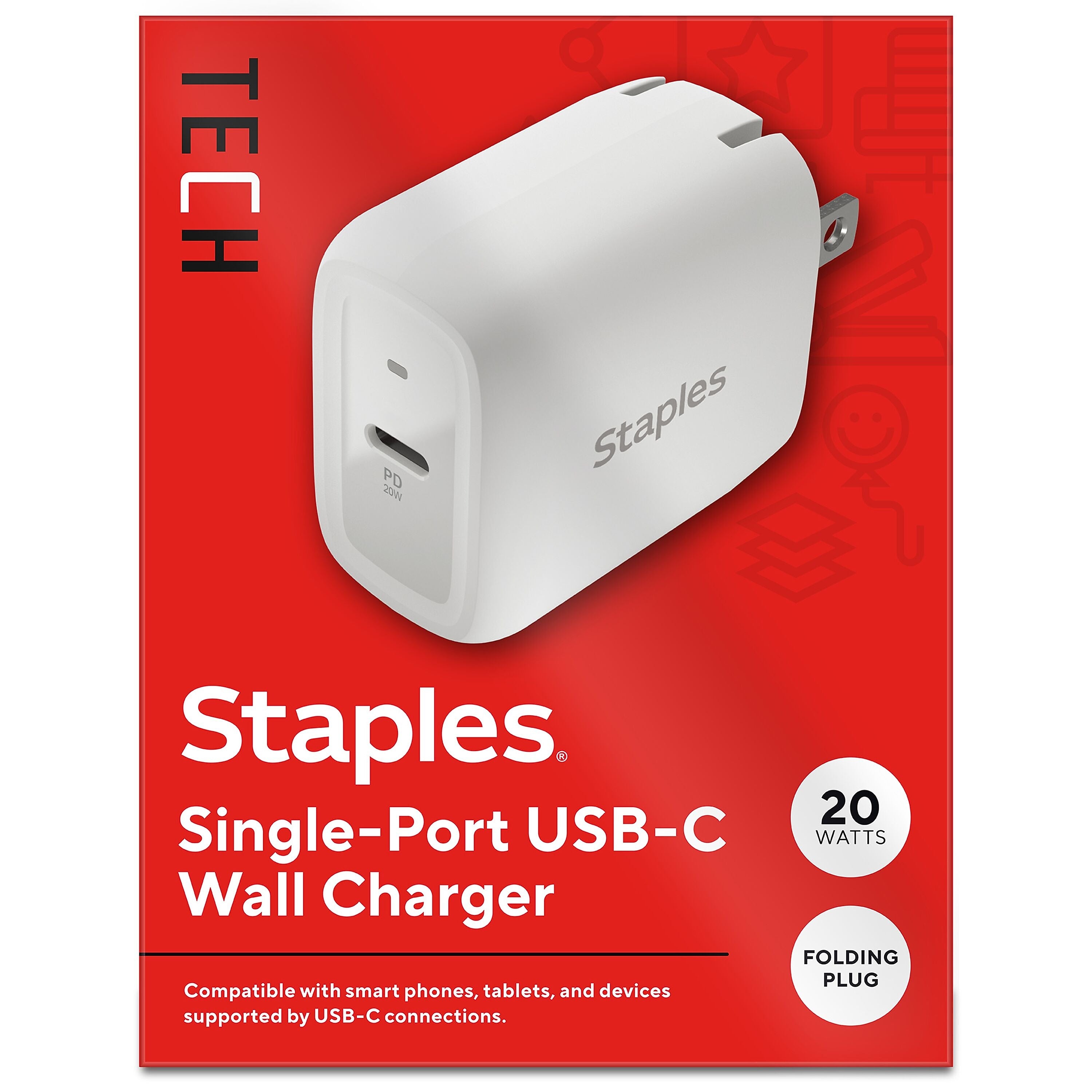 Staples TECH USB-C Wall Charger, 20W, White (ST62322)