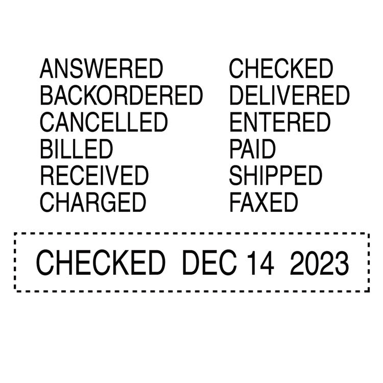 Professional 12-Message Date Stamp, Self-Inking, 2.25 X 0.38, Black