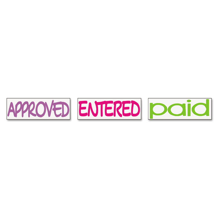 Interlocking Stack Stamp, Approved, Entered, Paid, 1.81" X 0.63", Assorted Fluorescent Ink