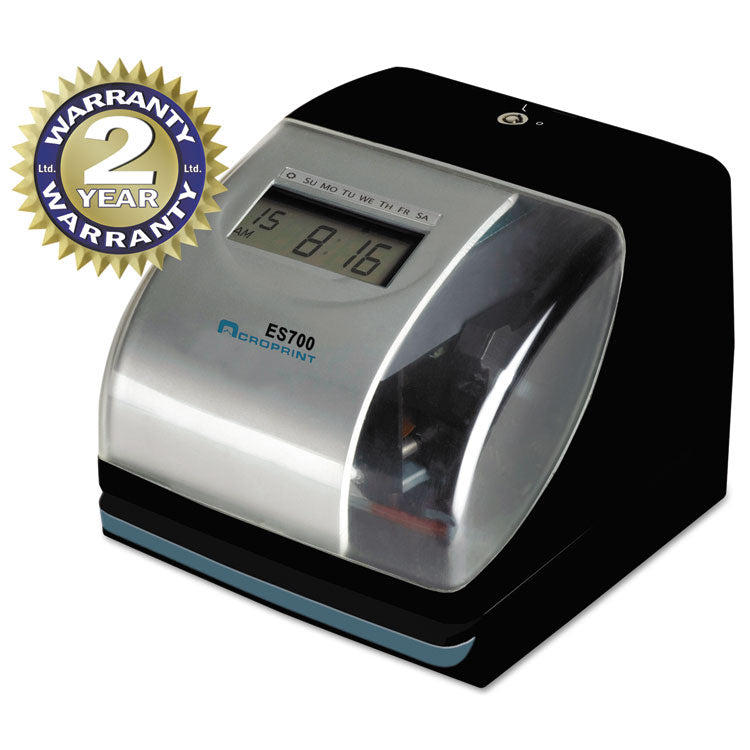 Es700 Atomic Electronic Time Recorder And Document Stamp, Digital Display, Black/silver