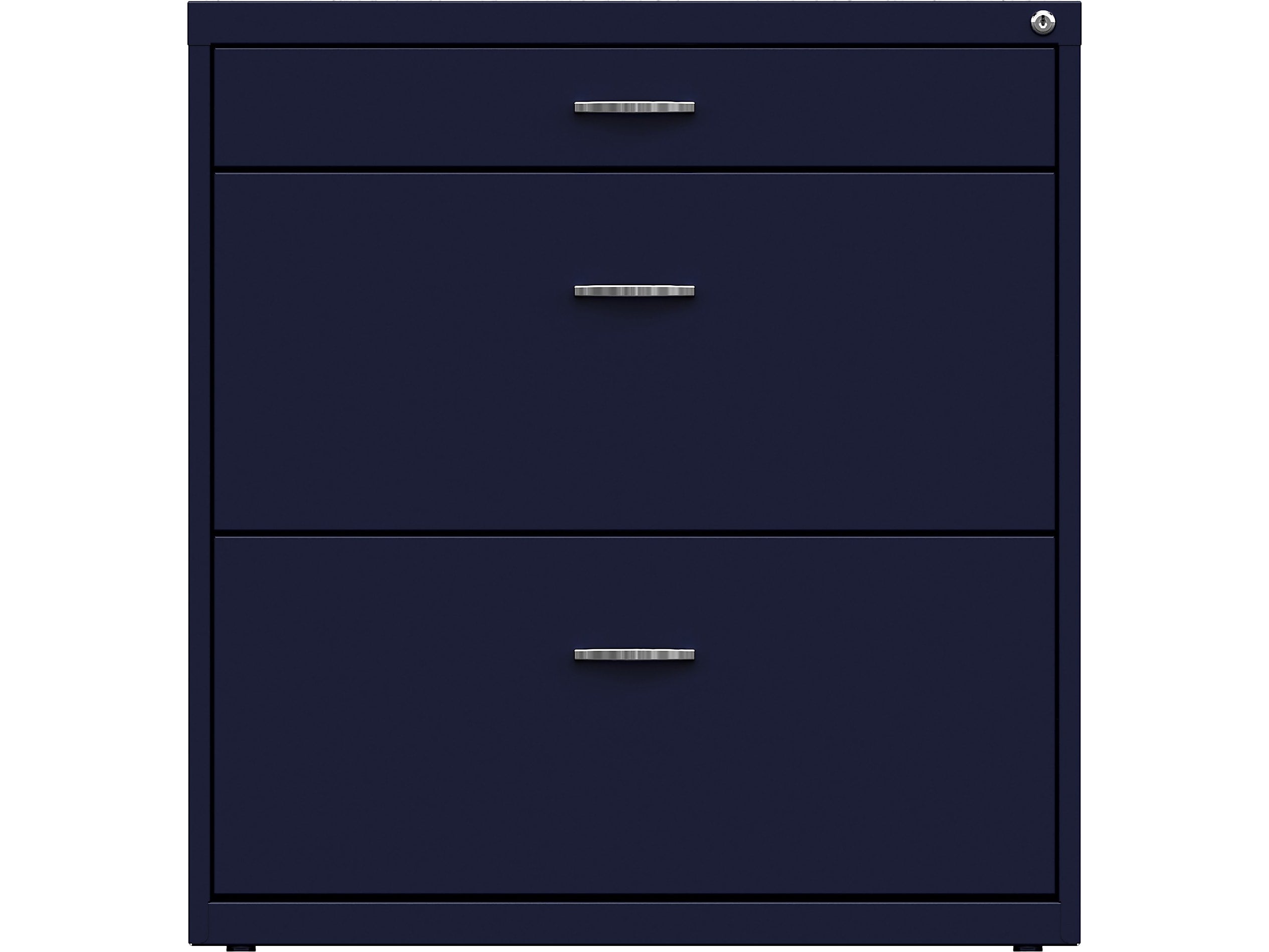 Space Solutions 3-Drawer Lateral File Cabinet, Letter/Legal Size, Lockable, 31.88"H x 30"W x 17.63"D, Navy (25073)