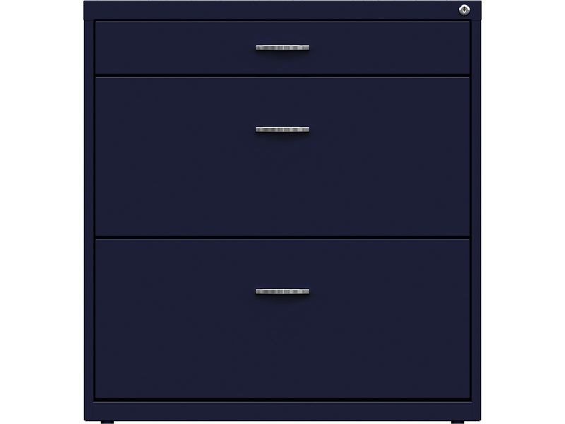 Space Solutions 3-Drawer Lateral File Cabinet, Letter/Legal Size, Lockable, 31.88"H x 30"W x 17.63"D, Navy (25073)