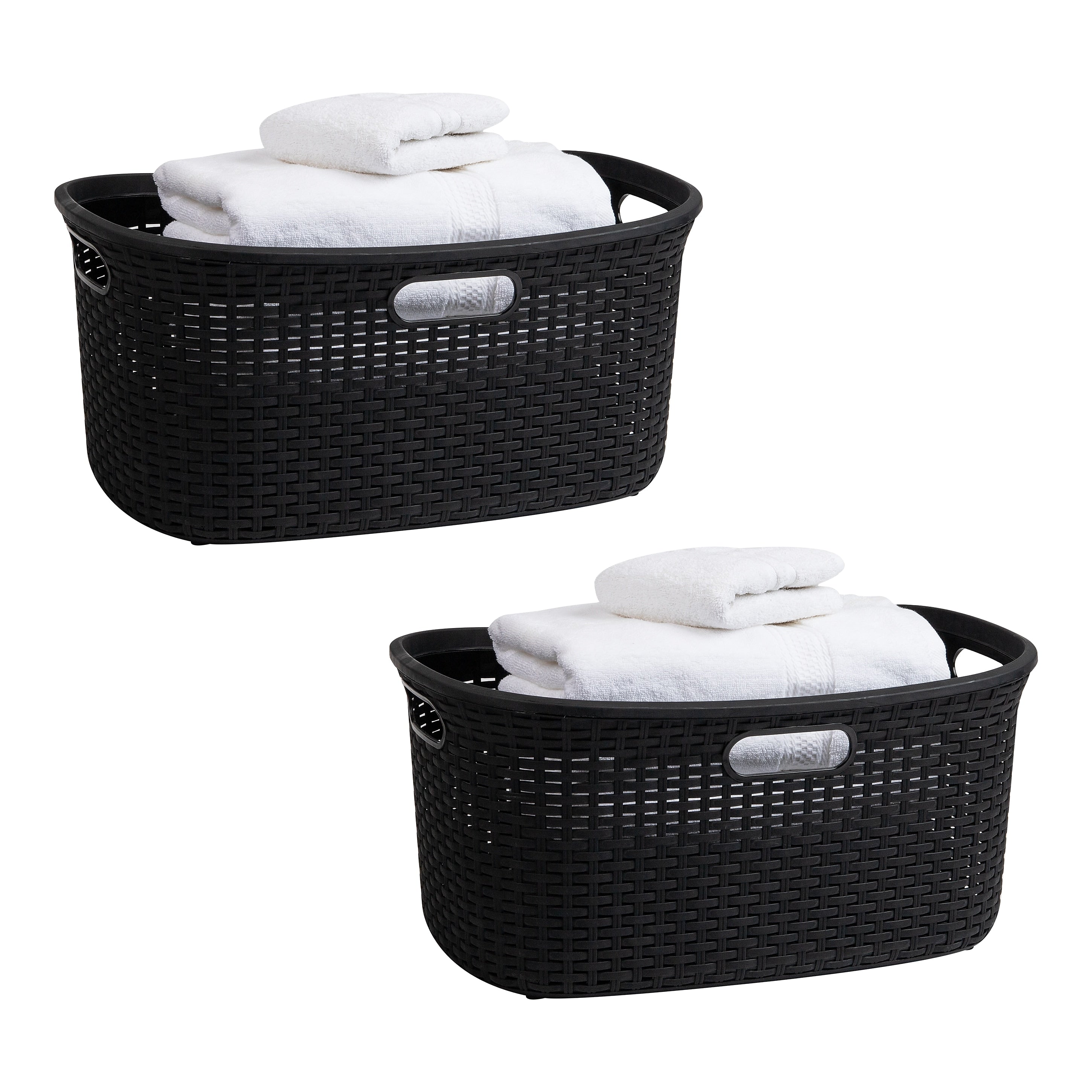 Mind Reader 10.57-Gallon Laundry Basket with Handles, Plastic, Black, 2/Set (40LBASK2PK-BLK)