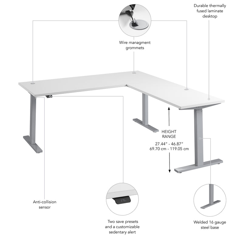 Bush Business Furniture Move 60 Series 72"W L Shaped Adjustable Standing Desk, White (M6SL7278WHSK)