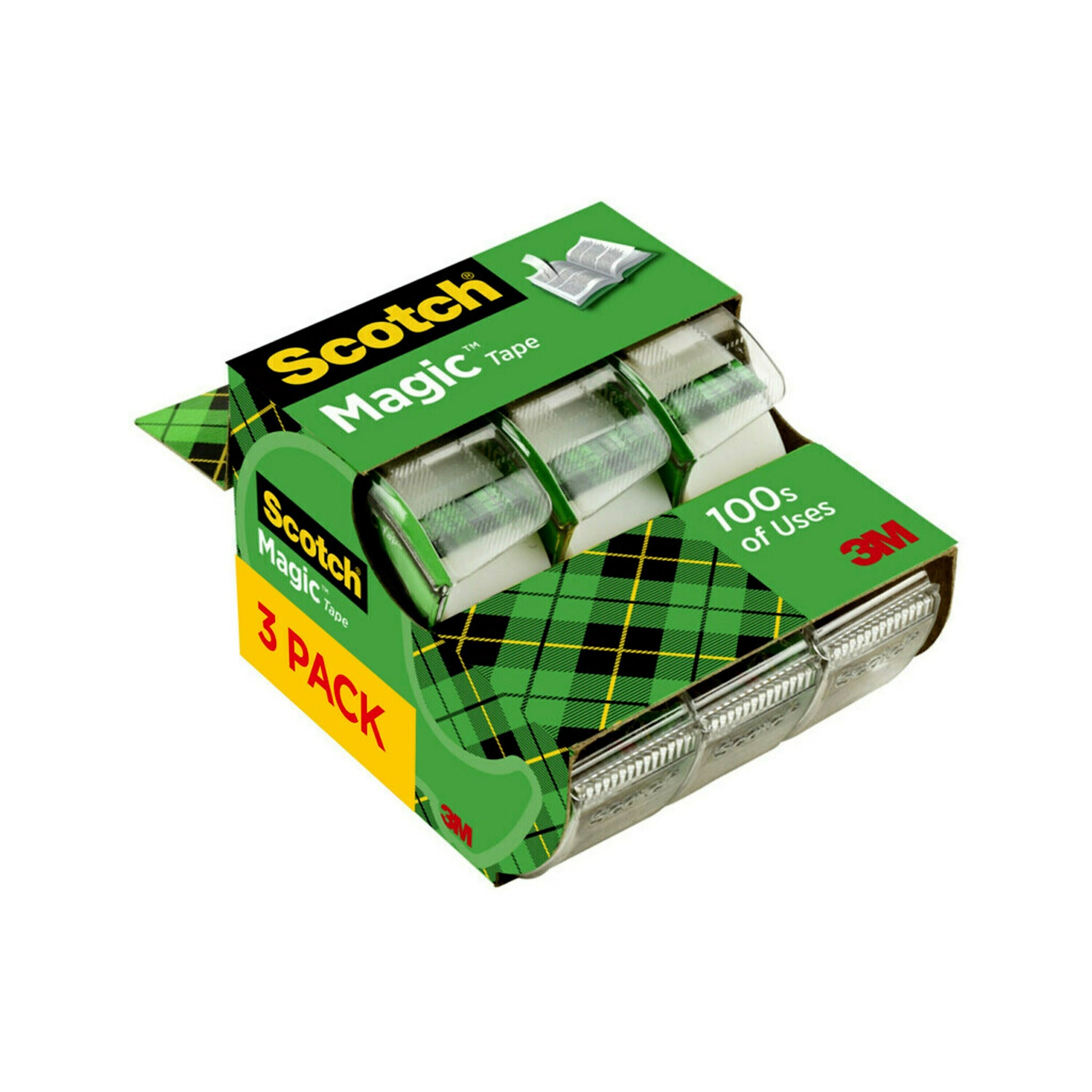 Scotch Magic Invisible Clear Tape With Dispenser, 0.75" x 8.33 yds., 1" Core, 3 Rolls/Pack (3105)