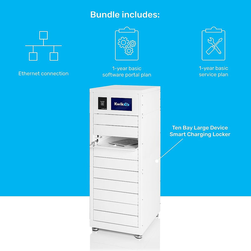 Luxor Kwik IQ Pro Lockable 10-Unit Electronics Storage Cabinet, White Steel (KBSL104)