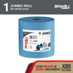 WypAll PowerClean X80 Fabric Cleaning Wipers, 13.4" x 12.5", Blue, 455 Sheets/Roll (41043)