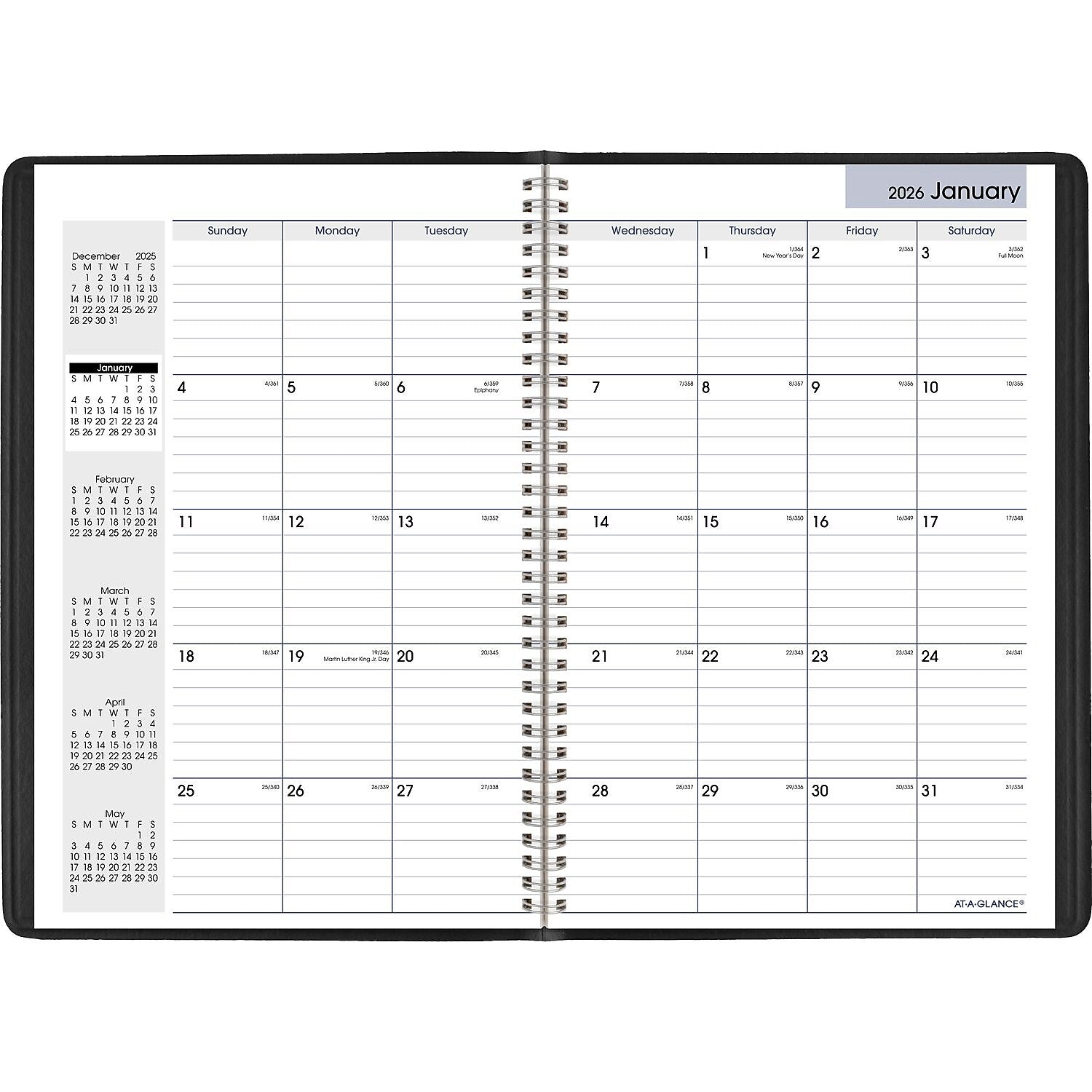 2026 AT-A-GLANCE DayMinder 8" x 12" Monthly Planner, Faux Leather Cover, Black (G470-00-26)