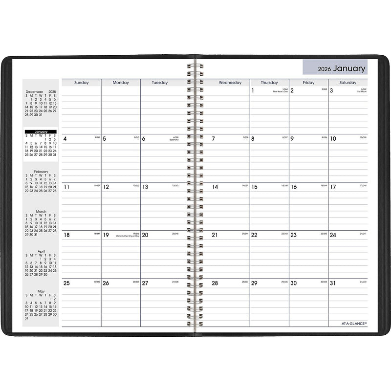 2026 AT-A-GLANCE DayMinder 8" x 12" Monthly Planner, Faux Leather Cover, Black (G470-00-26)