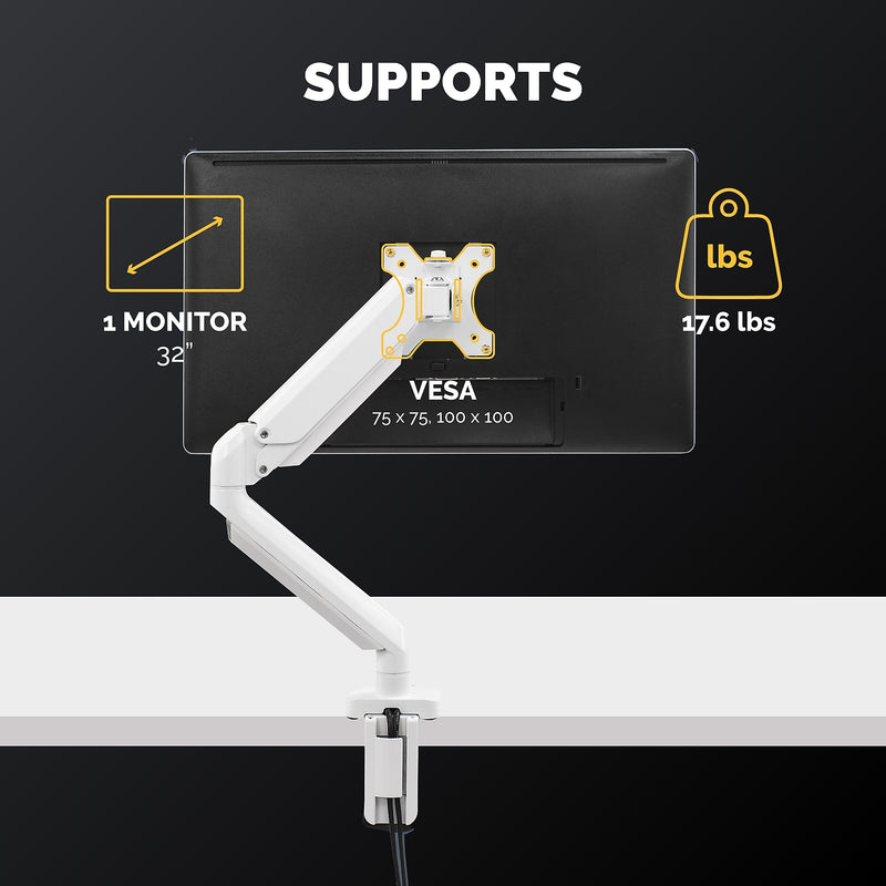 Fellowes Platinum Series Adjustable Monitor Arm, Up to 40" Monitor, White (8056201)