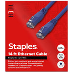 Staples TECH 14 ft. Cat-6 Ethernet Cable, Male to Male, Blue (ST62455)