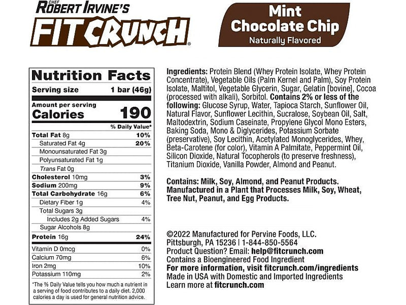 FITCRUNCH Gluten-Free Mint Chocolate Chip High-Protein Baked Bar, 1.62 oz., 9 Bars/Box (FC207E)
