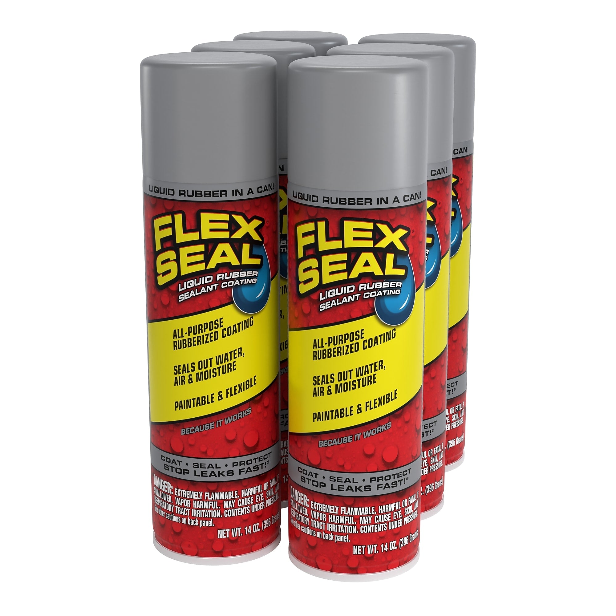 Flex Seal Aerosol Liquid Rubber Sealant, Gray, 14 oz., 6/Pack (FSGRYR20-4)