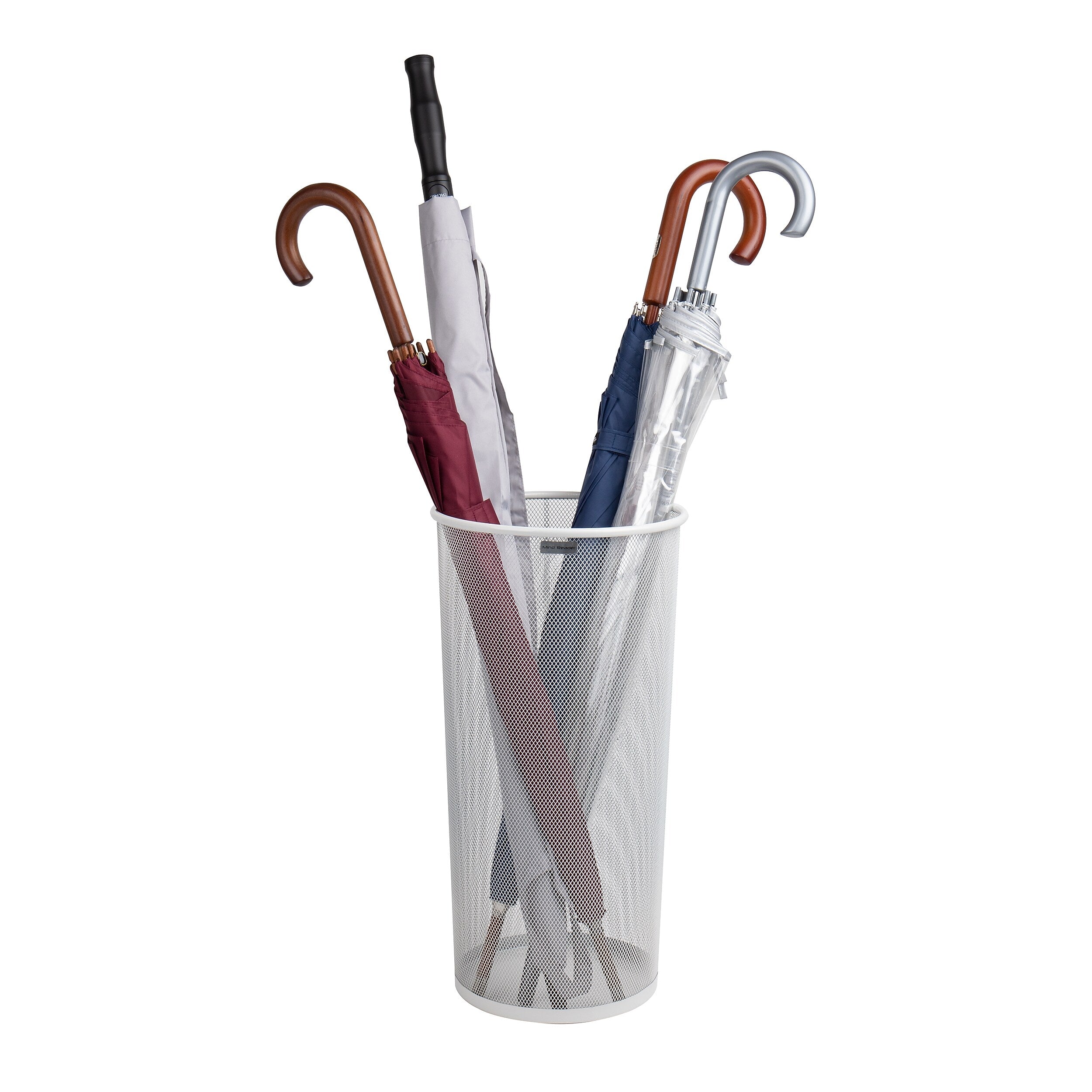 Mind Reader Multi-Purpose Umbrella Stand, White, Metal Mesh (UMBHBASK-WHT)
