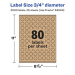 Avery Laser/Inkjet Round Multipurpose Labels, 0.75" Dia., Kraft Brown, 2,000 Labels/Pack (94504)