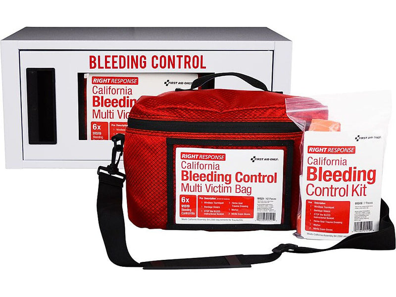 First Aid Only Right Response Bleeding Control Cabinet with Multiple Victim Bag, California AB2260, without Alarm (91535)