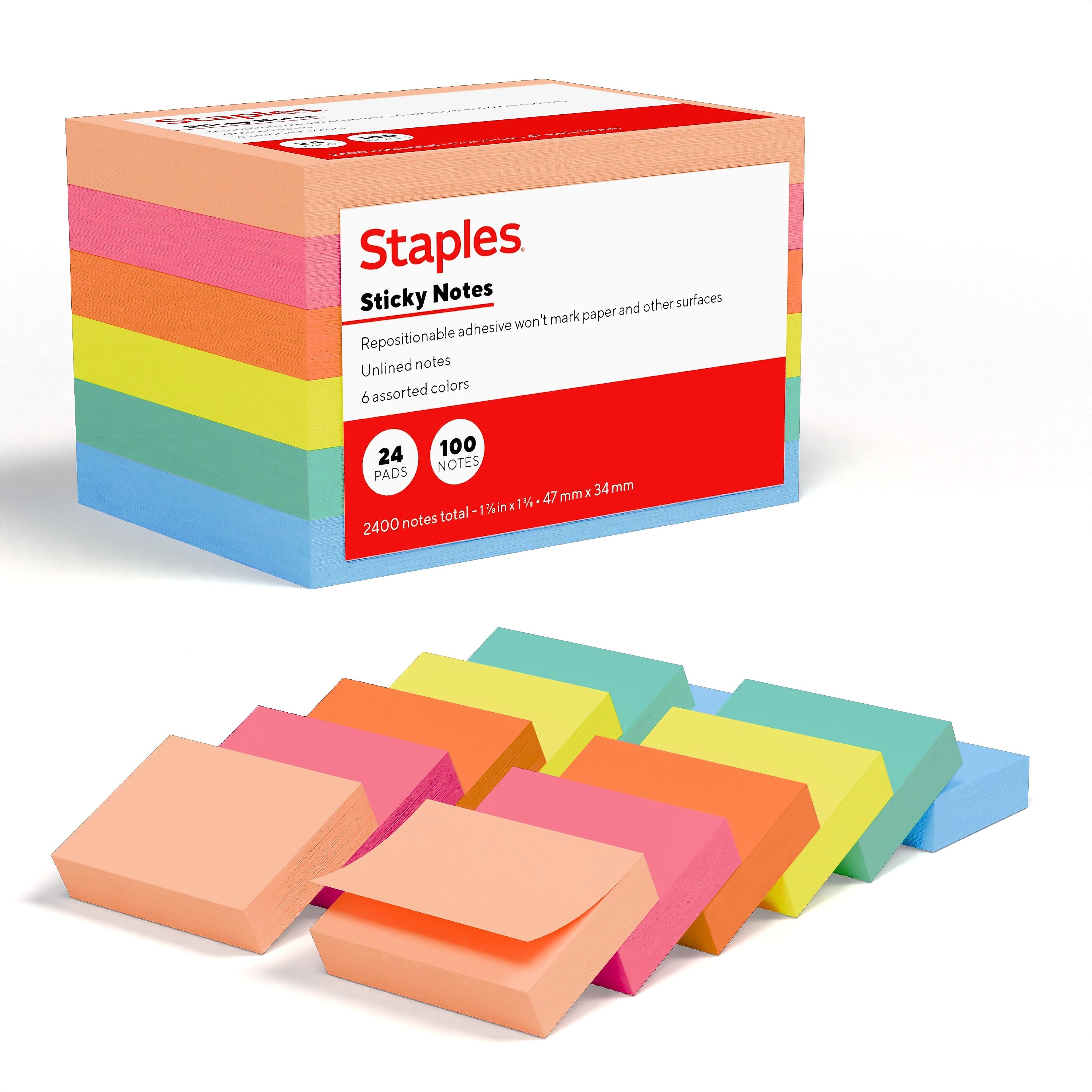Staples Sticky Notes, 1 3/8" x 1 7/8", Golden Hour Collection, 100 Sheets/Pad, 24 Pads/Pack (ST62863)
