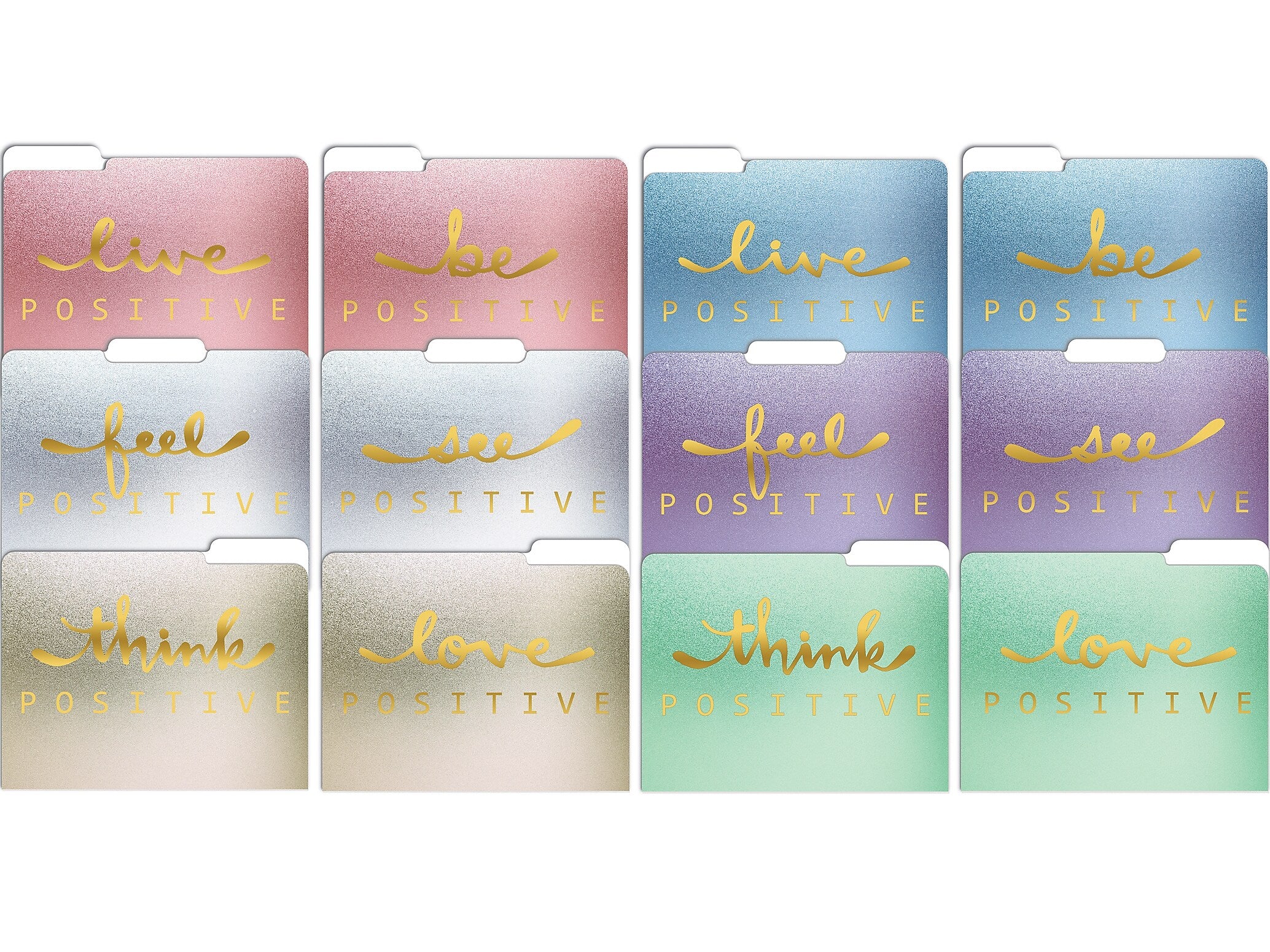 Better Office Gold Foil Positive Thoughts Heavyweight File Folders, 1/3-Cut Tab, Letter Size, Assorted Colors, 12/Pack