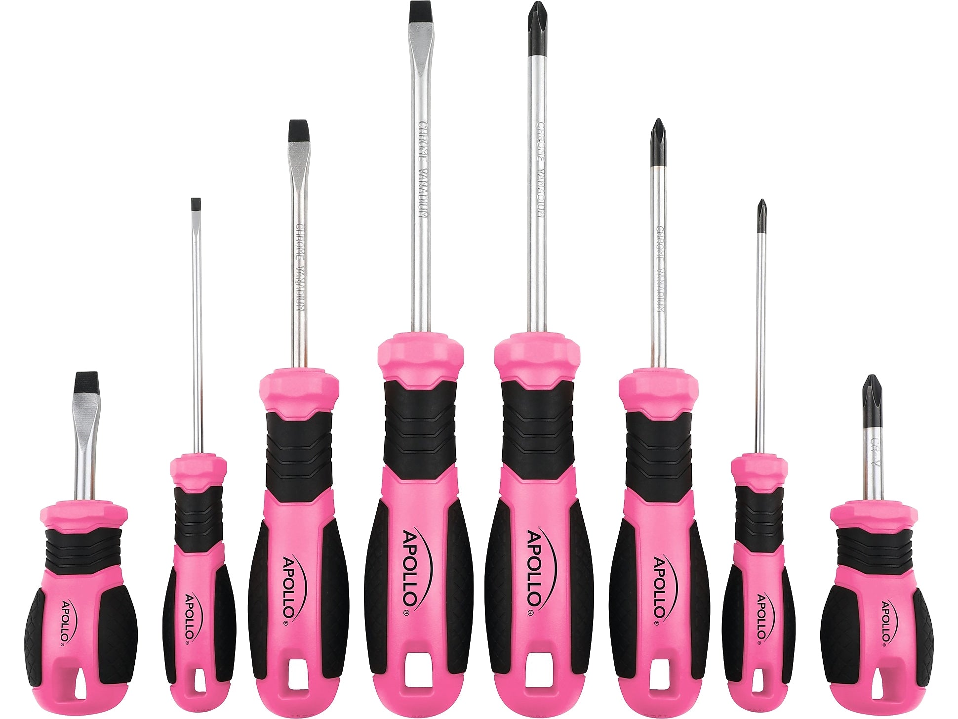 Apollo Tools Essential Screwdriver Set, 8-Piece, Pink/Black (DT5018P)