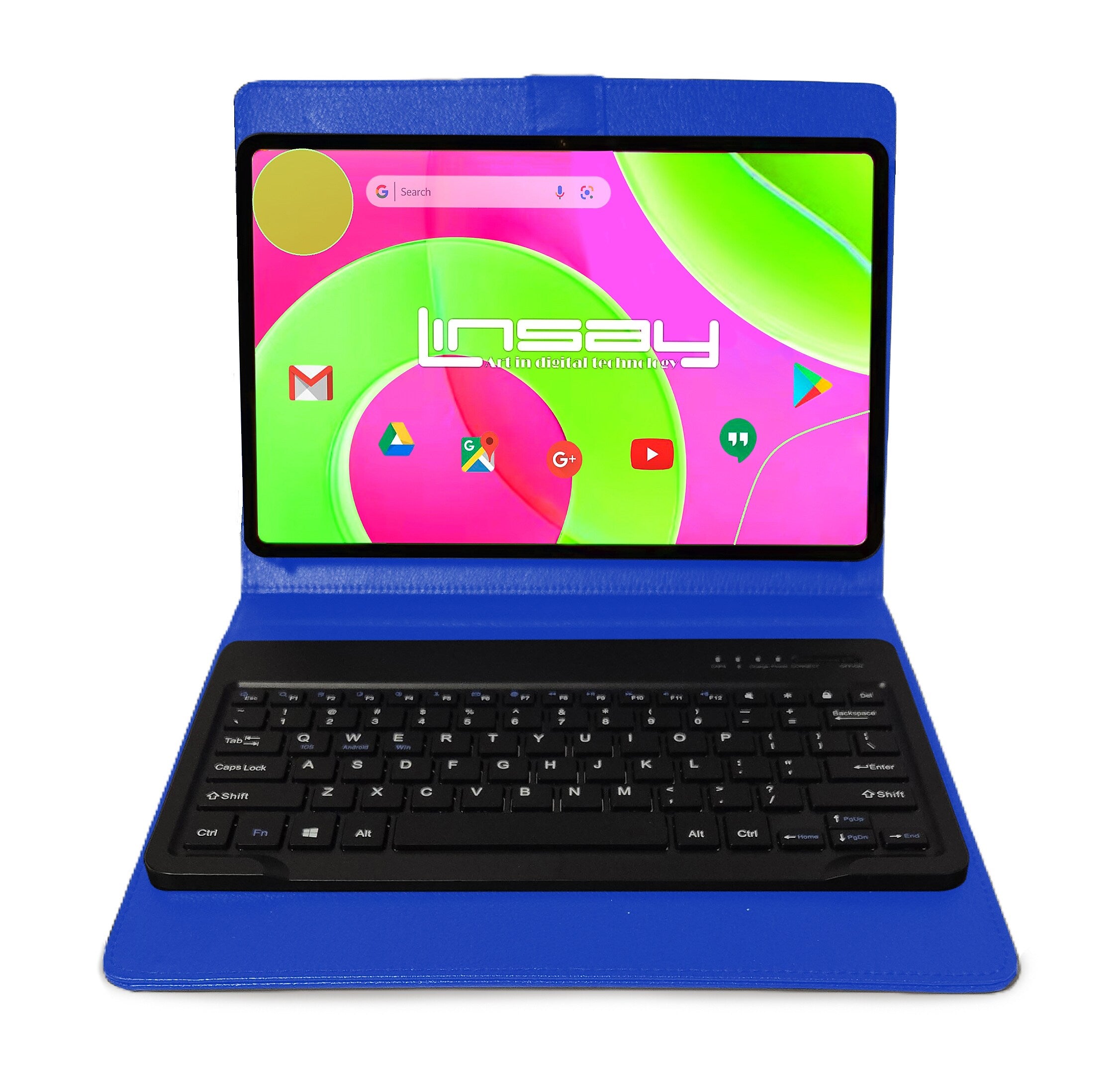 LINSAY 12" Octa Core Tablet, 8GB RAM, 256GB Storage, Android 14, Bundled with Blue Style Keyboard Bundled with App Pack