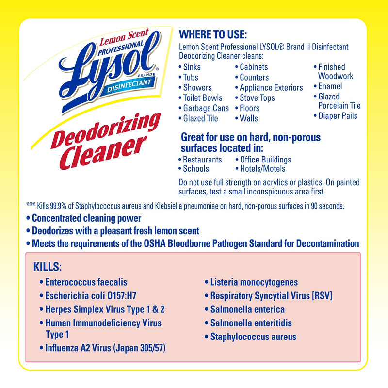 Lysol Professional Disinfecting Deodorizing Cleaner, Concentrate, Lemon Scent, 128 oz. (3624176334)