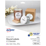 Avery Print-to-the-Edge Laser/Inkjet Round Labels, 2 1/2" Dia, Glossy White, 90 Labels/Pack (22830)