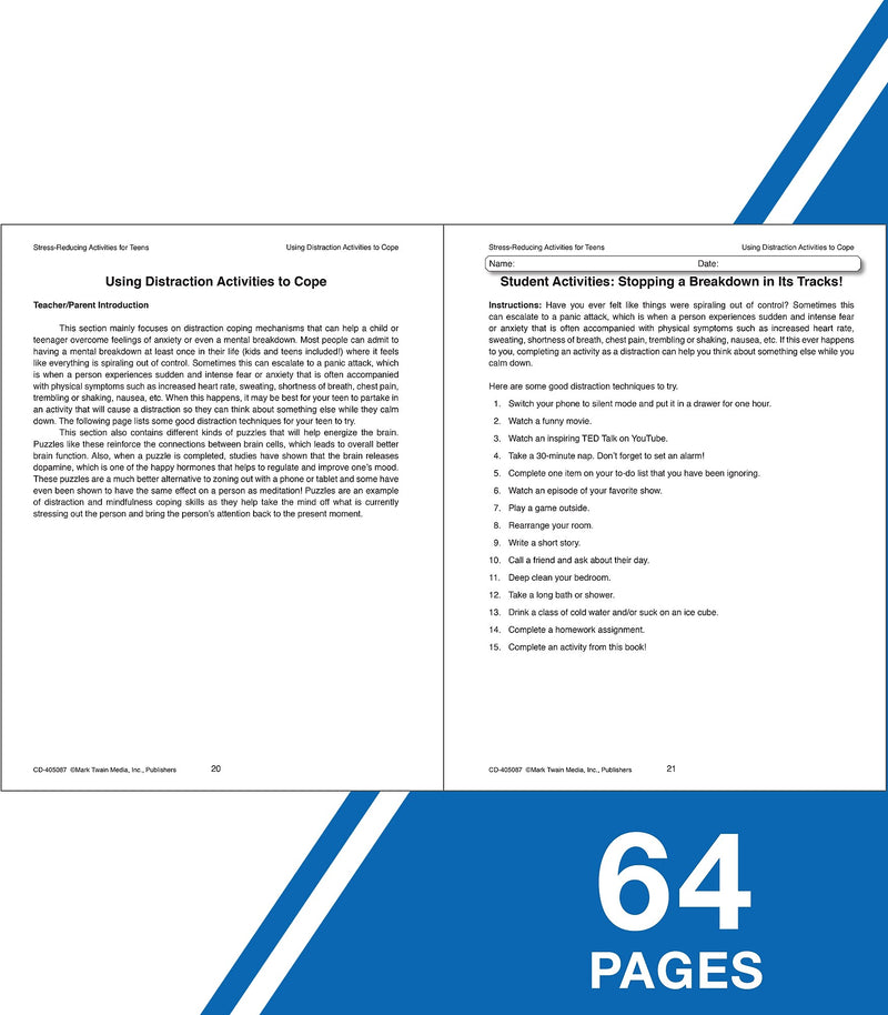 Carson Dellosa Mark Twain Stress-Reducing Activities for Teens Workbook