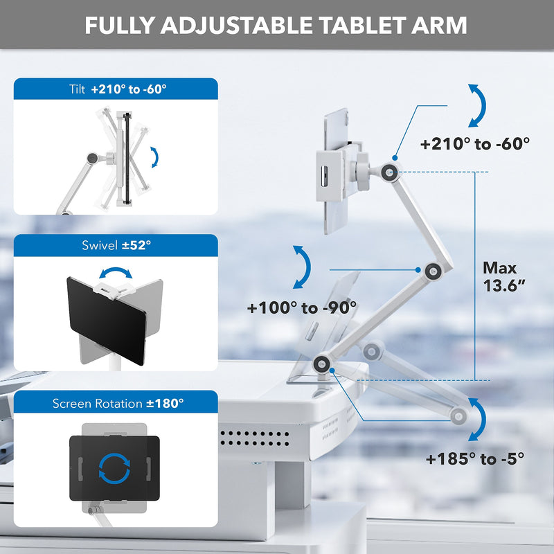 Mount-It! MedHub Mobile Medical Cart Workstation with Drawers, Tablet Arm, and Locking Caster Wheels, White/Grey (MI-16028)