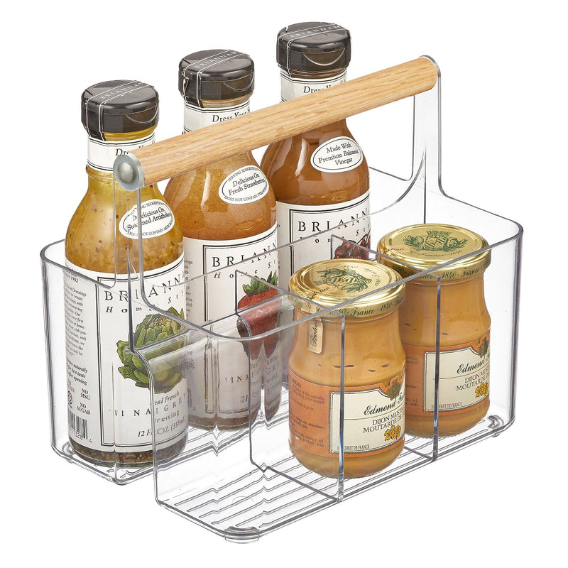 mDesign 2-Compartment Plastic Desk Organizer, Clear/Natural (25717RW)