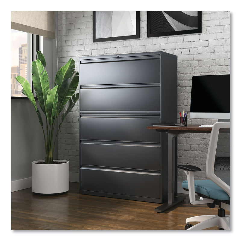 Alera 5-Drawer Lateral File Cabinet, Letter/Legal Size, Lockable, 67.63"H x 42"W x 18.63"D, Charcoal (ALEHLF4267CC)