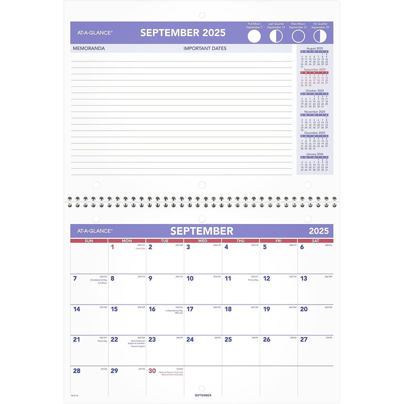2025-2026 AT-A-GLANCE 11" x 8" Academic Monthly Desk or Wall Calendar, Purple/Red (SK16-16-26)