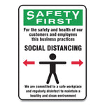 Accuform Social Distance Signs, 7 x 10, Customers and Employees Distancing Clean Environment, Humans/Arrows, Green/White, 10/PK